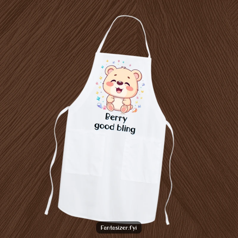 Funny Bear Gemstone Apron: A happy bear looks at a world of shiny gemstones, a humorous and practical funny gift.