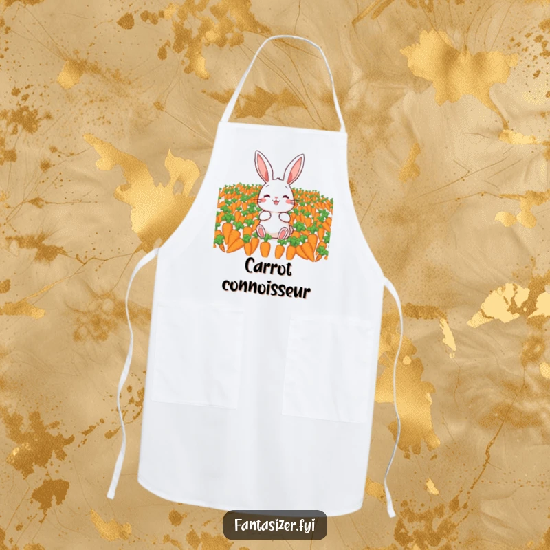 Funny apron featuring a joyful rabbit surrounded by plentiful carrots, bringing humor and charm to any kitchen task.