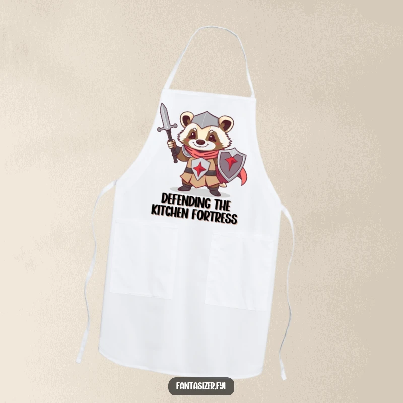 Funny apron for a determined badger knight, ready to conquer the kitchen with culinary bravery and humor.