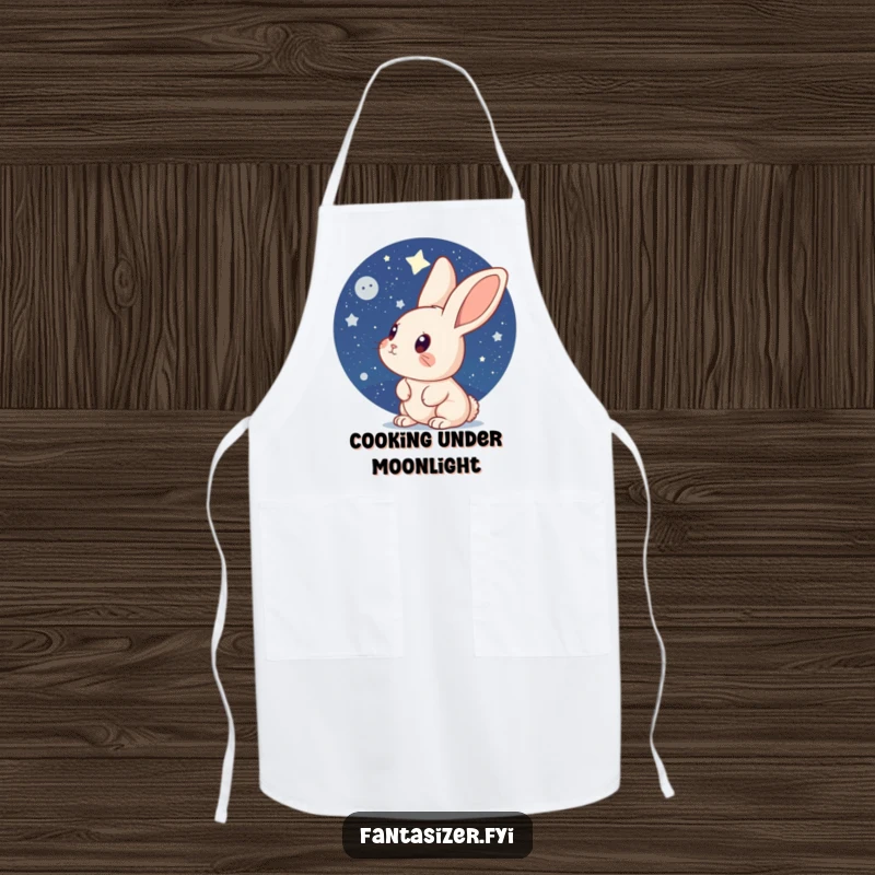 Funny Rabbit Apron: A curious rabbit gazing at a starry night sky, perfect for keeping kitchen creations clean with cosmic style.