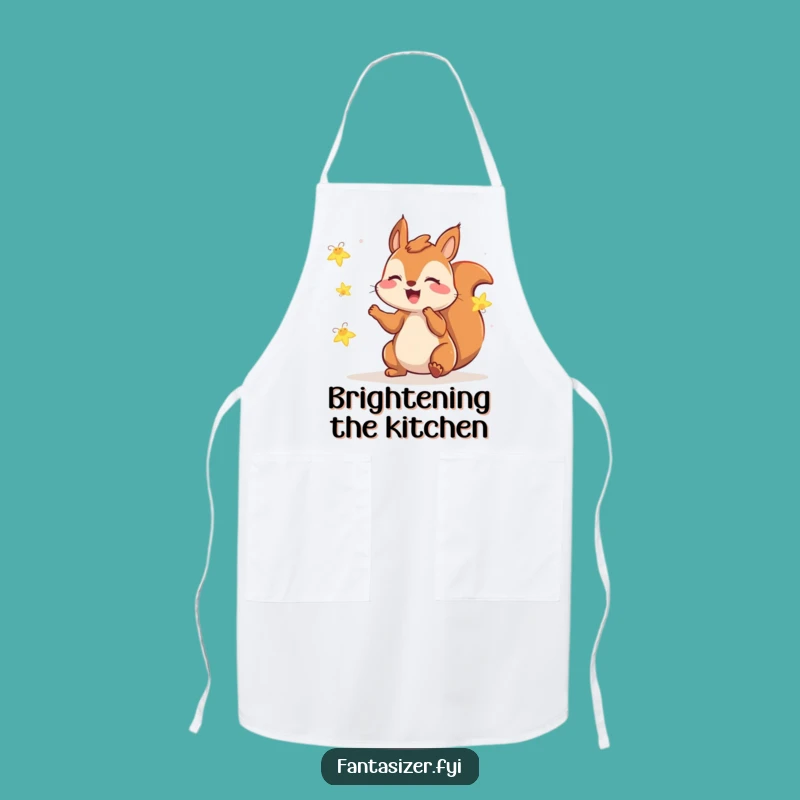 Funny Squirrel Fireflies Apron: Kitchen Magic, Playful Gift