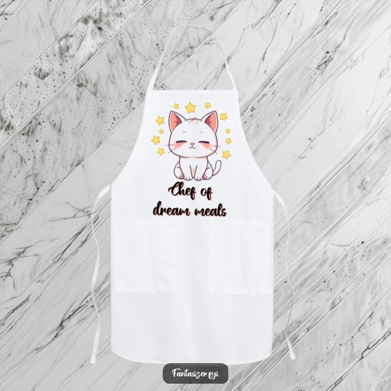 Funny Cat Apron: A whimsical cat dreams amidst stars and galaxies, ensuring your clothes stay clean with a side of celestial charm.