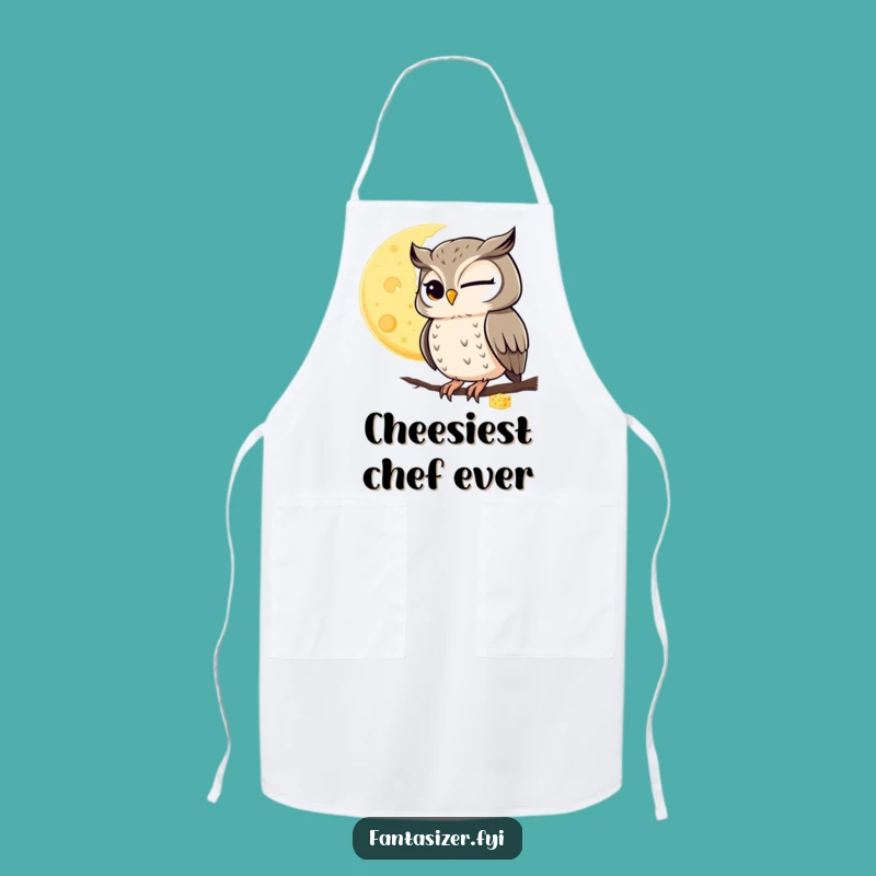 Funny Winking Owl Cheese Moon Apron: Quirky Kitchen Wear Gift
