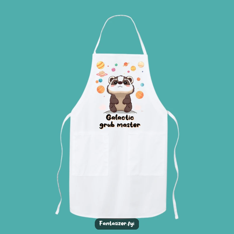 Funny Cosmic Chef Badger Apron: Whimsical Planet Kitchen Gift for Cooks