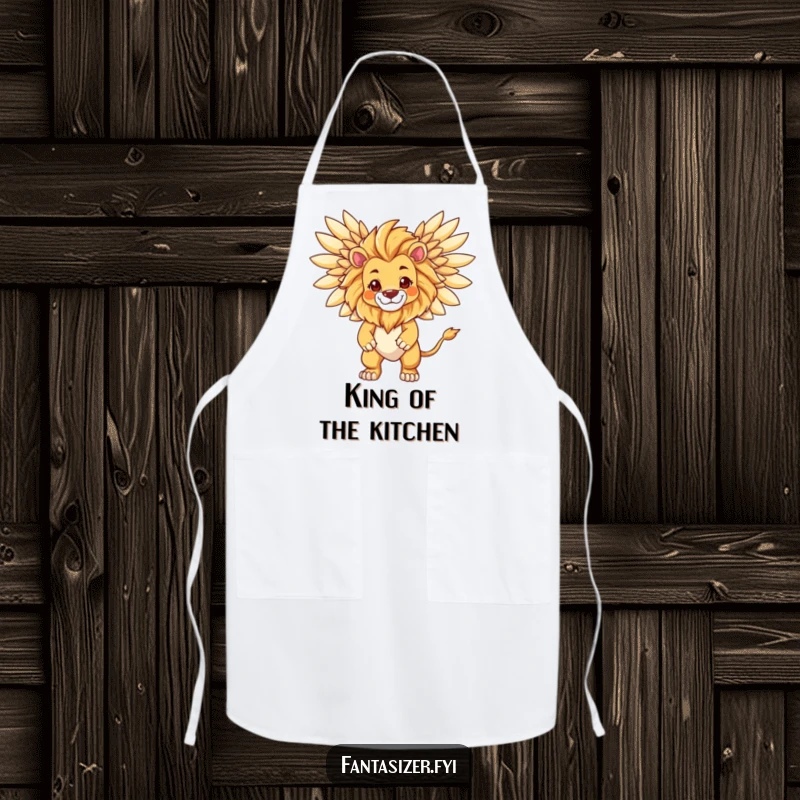 Funny Lion Chef Apron, a lion transforming into a majestic winged creature, bringing power and humor to the kitchen.