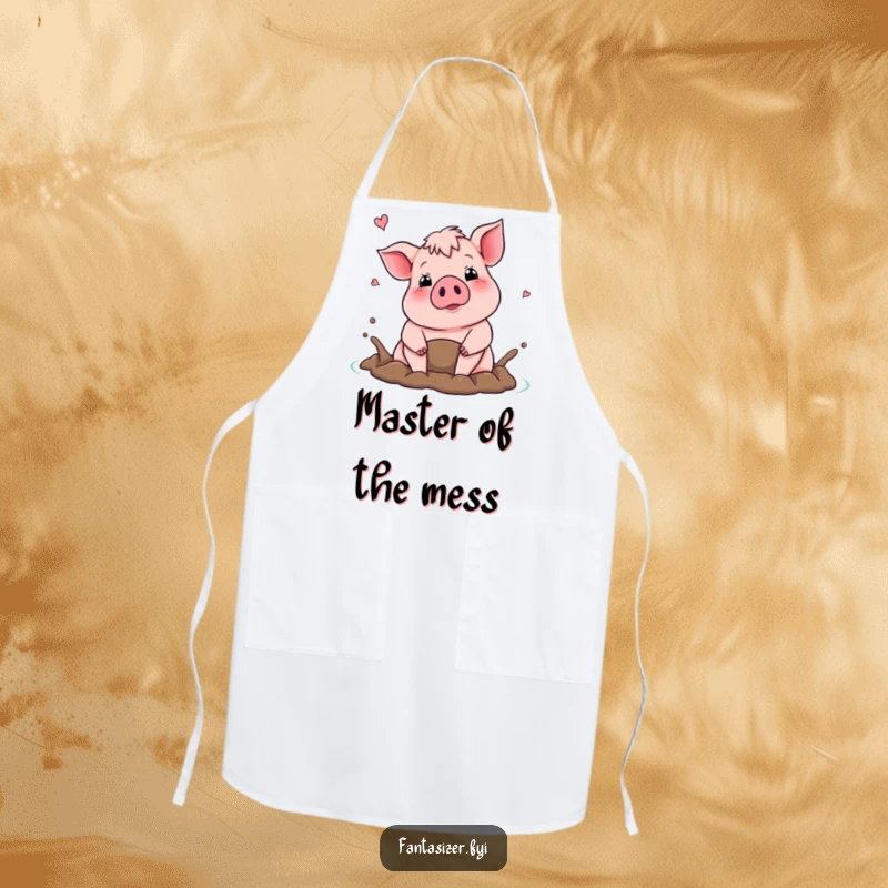 Funny apron featuring a proud pig daydreaming of a mud bath, perfect for chefs who enjoy playful kitchen moments.