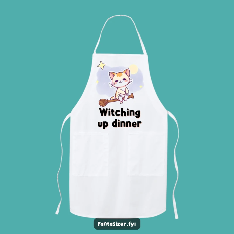 Funny Night Sky Cat Apron - Cook with Magic, Hilarious Witchy Kitchen Wear