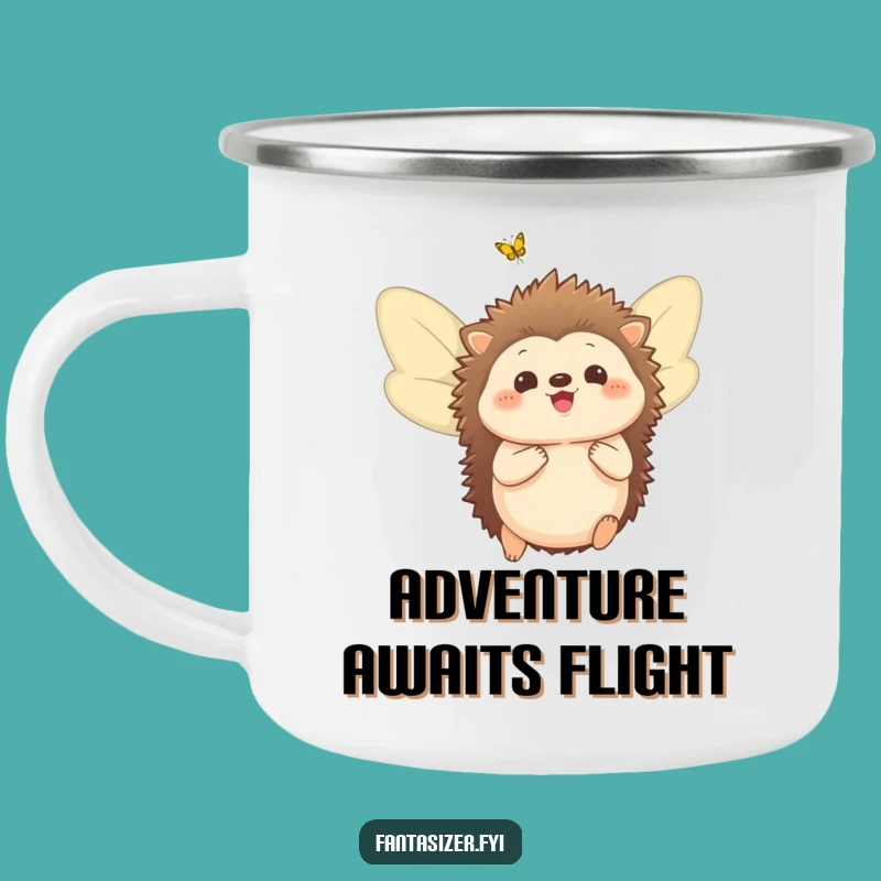 Funny Hedgehog Wings Camping Mug: Outdoor Fantasy, Delighted Dreamer
