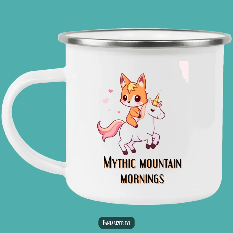 Funny Fox Riding Unicorn Camping Mug: Adventure Humor, Magical Gift