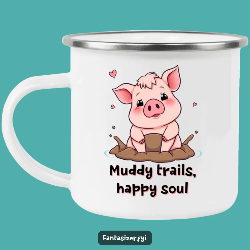 Funny Pig Mud Bath Camping Mug: Enamel Swine Cup, Great Humorous Gift