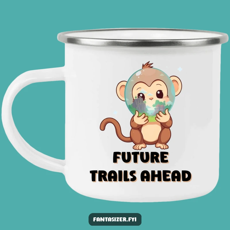Funny Monkey Crystal Ball Camping Mug: Adventure Fuel, Hilarious Outdoor Gift