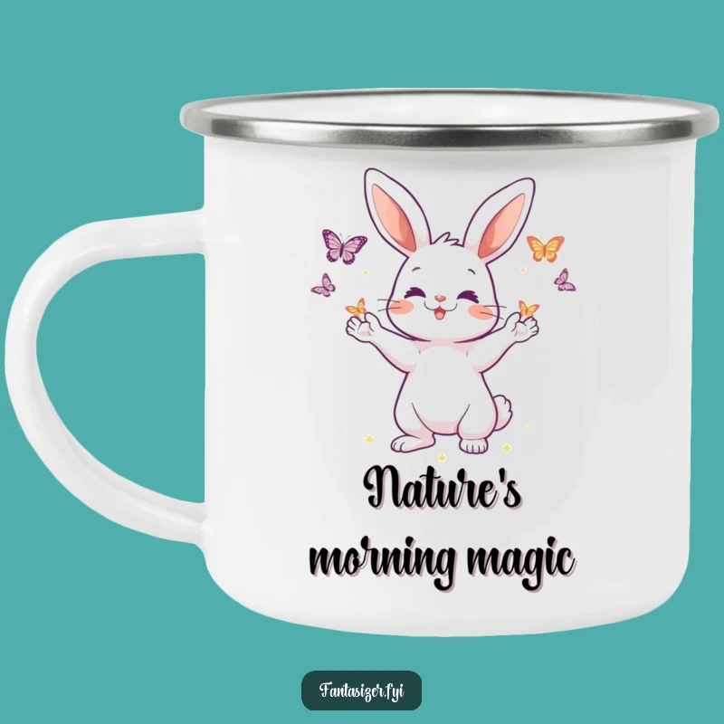 Funny Rabbit Campfire Mug: Durable Enamel Cup for Dreamers, Magic Scene, Great Gift