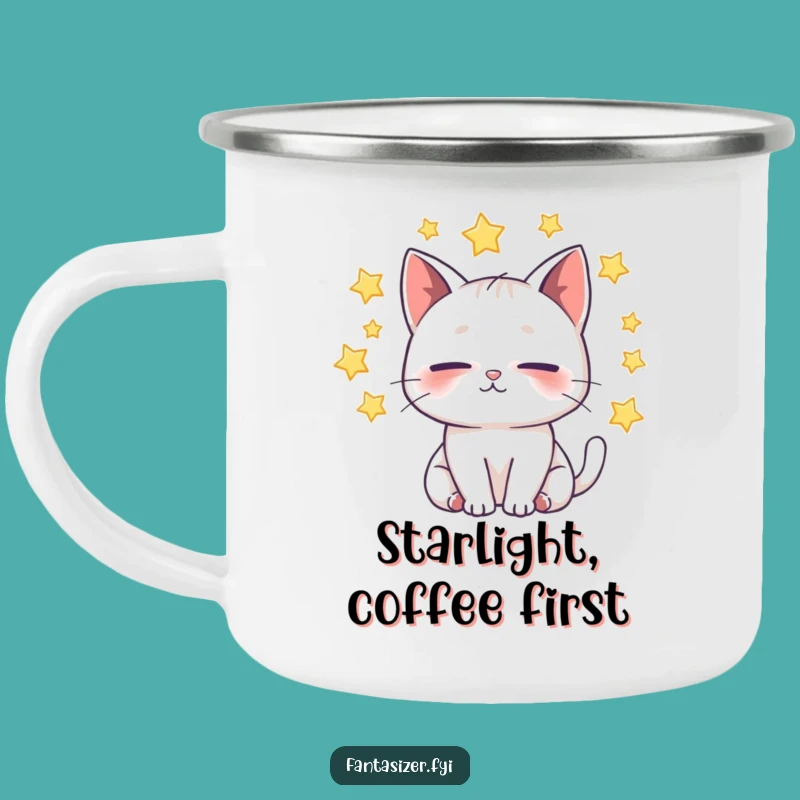 Funny Whimsical Cat Dream Camping Mug: Cozy Starry Nights Outdoors Gift