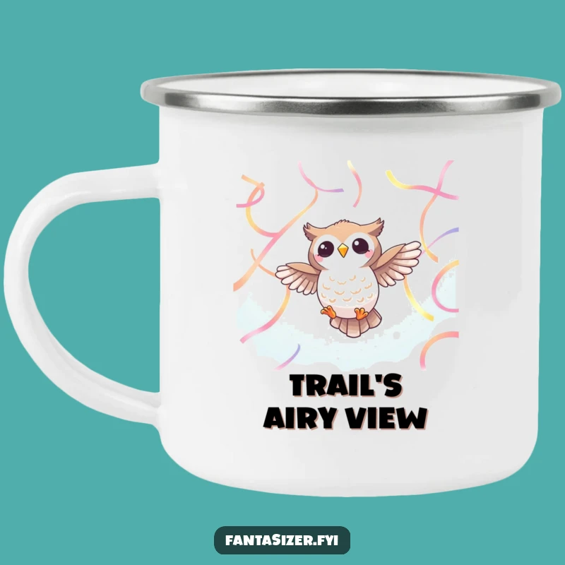Funny Owl Ribbon Camping Mug: Fuel Your Adventures with Ethereal Humor