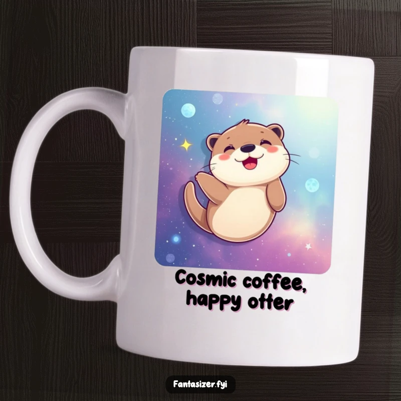 Funny Otter Mug: A joyful otter happily imagines swimming through a colorful, star-filled galaxy, embodying pure cosmic delight.