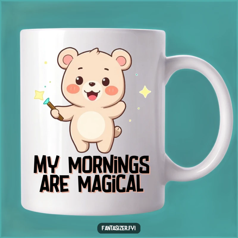 Funny Bear Wizard Mug: Magical Wand & Dancing Lights - Perfect Funny Gift!