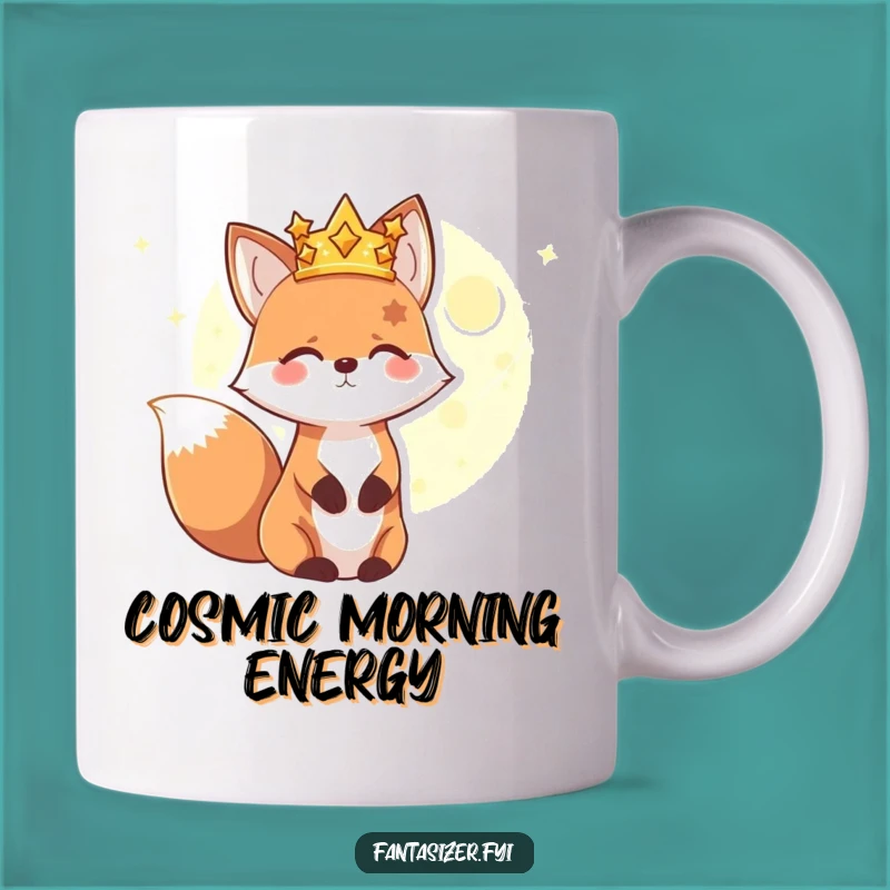 Funny Fox Star Crown Mug: Cosmic Explorer Gazing at Planets, Perfect Celestial Gift