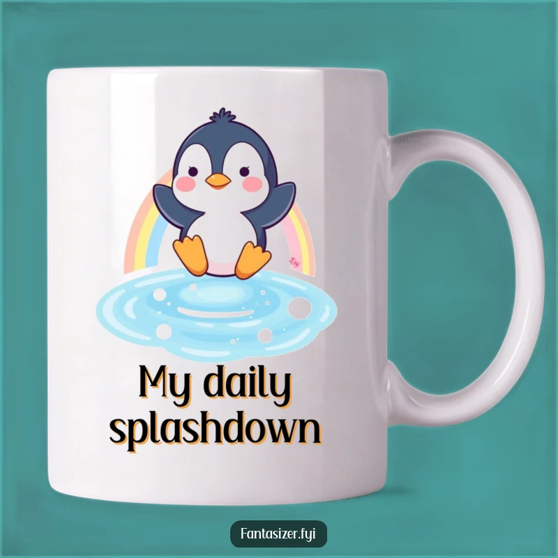 Funny Penguin Rainbow Slide Mug - Adorable Arctic Animal Humor Gift