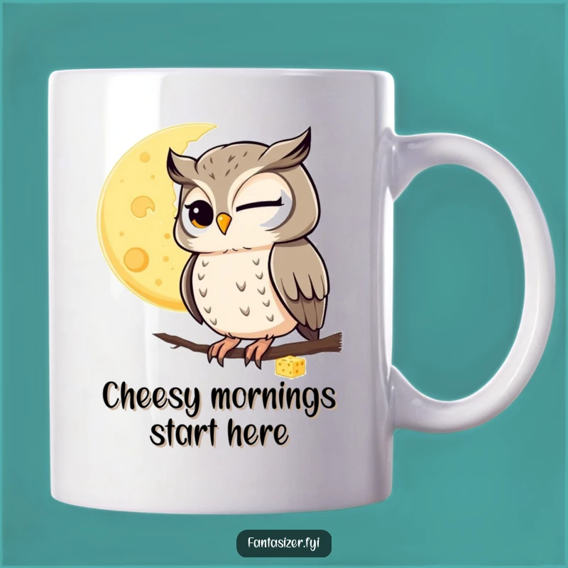 Funny Winking Owl Moon Cheese Mug: Quirky Astronomical Delight Gift