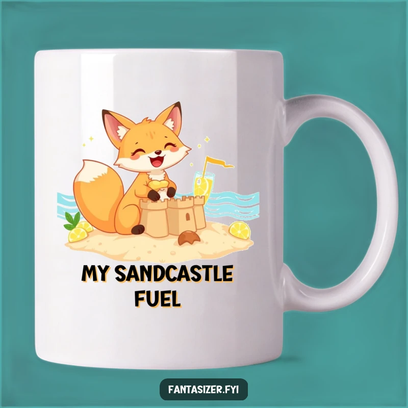 Funny Giggling Fox Sandcastle Mug: Hilarious Beach Art Gift for Fox Lovers