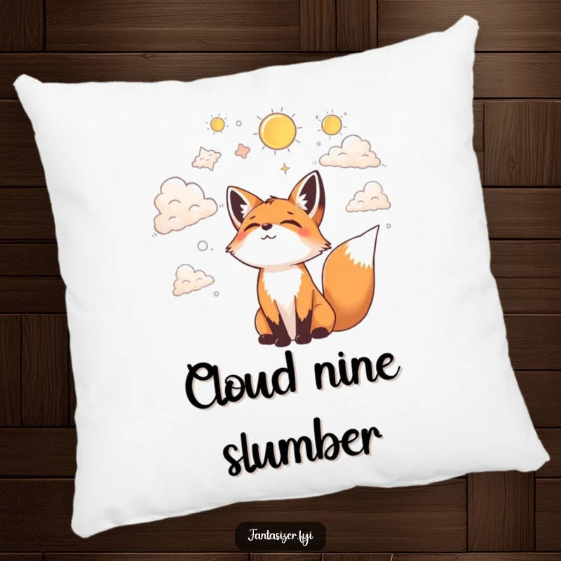 Funny pillow featuring a joyful fox gazing at clouds, imagining fantastical shapes, offering cozy comfort and dream inspiration.