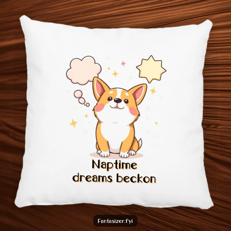 Funny corgi resting, surrounded by large, shimmering thought bubbles bursting with imaginative dreams, plush and cozy.