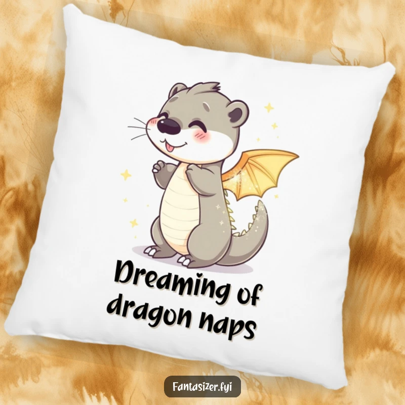 Funny otter dragon pillow showcasing a playful otter transforming into a sparkling, shimmering dragon, perfect for cozy fantasy vibes.
