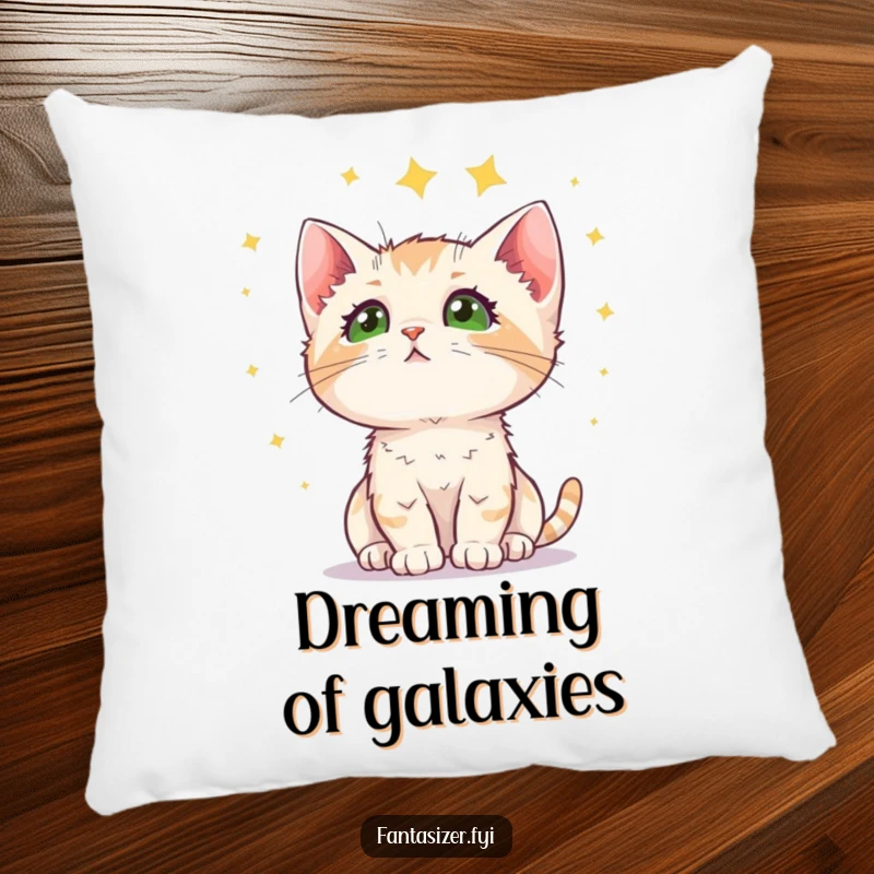 Funny kitten pillow with a curious cat gazing at a starry sky, offering comfort and a touch of celestial wonder, a charming gift.