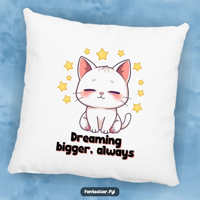 Funny Cat Pillow: A whimsical cat dreams amongst a field of stars, offering plush comfort and a touch of cosmic whimsy to any sofa.