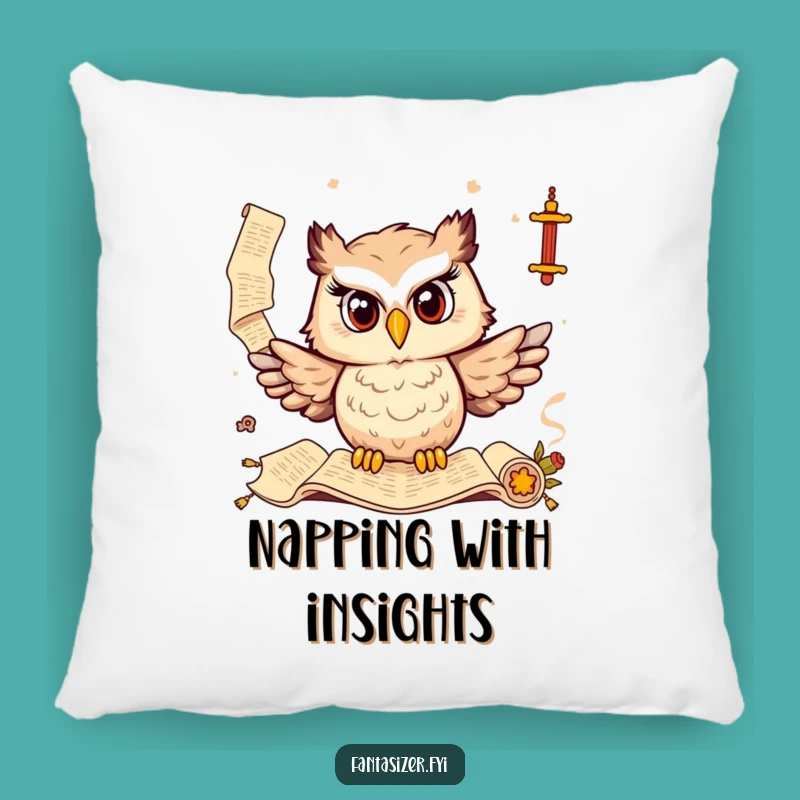 Funny Owl Scholar Pillow: Soft Wise Scrolls Cushion, Cozy Humorous Gift