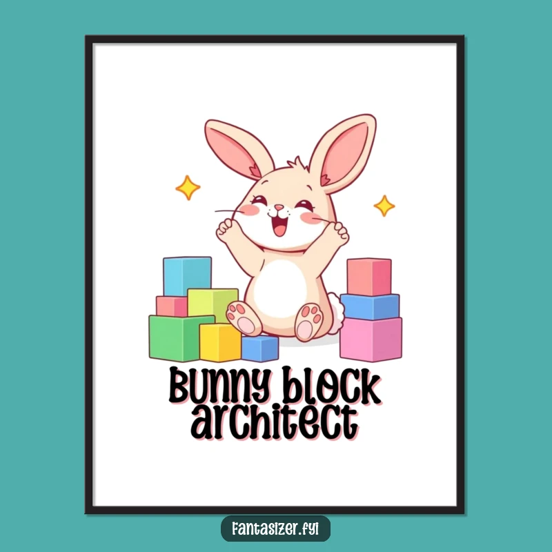 Funny Bunny Blocks Digital Art: Imaginative Downloadable Gift for Whimsy