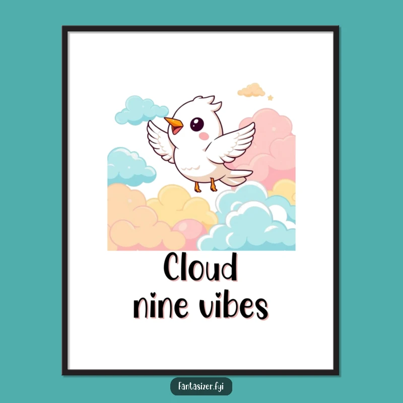 Funny Bird Soaring Digital Art: Instant Joyful Cloud Wall Art Funny Gift