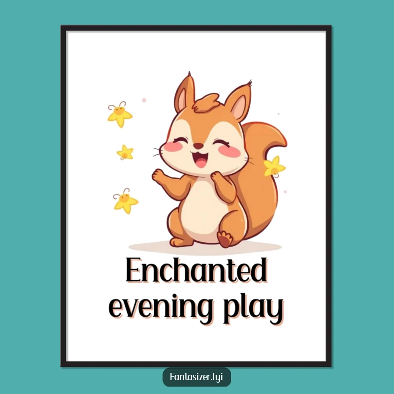 Funny Squirrel Fireflies Digital Print: Instant Night Magic, Gift