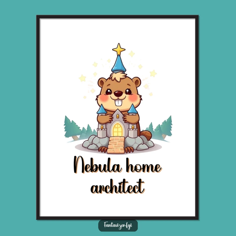 Funny Beaver Stardust Castle Print, Hilarious Digital Art for Cosmic Decor