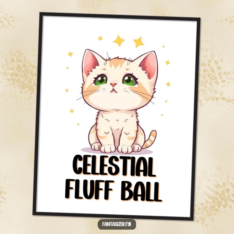 Funny kitten digital art print of a curious cat looking up at a wondrous starry night sky, perfect for wall decor.