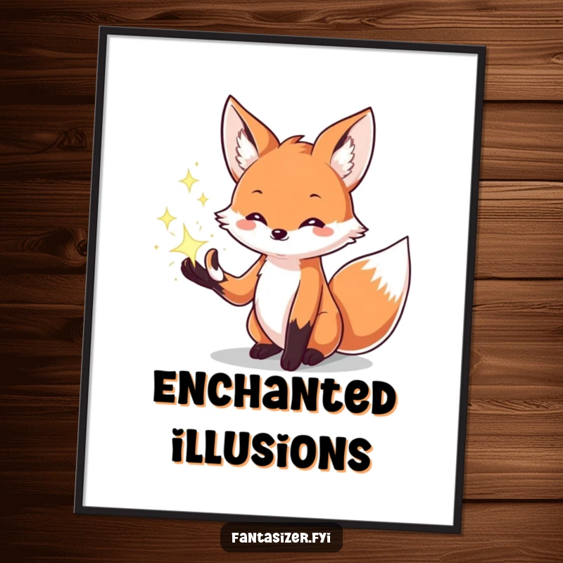 Funny digital art print of a creative fox conjuring sparkling magical effects from its paws, embodying fantasy and artistic flair.