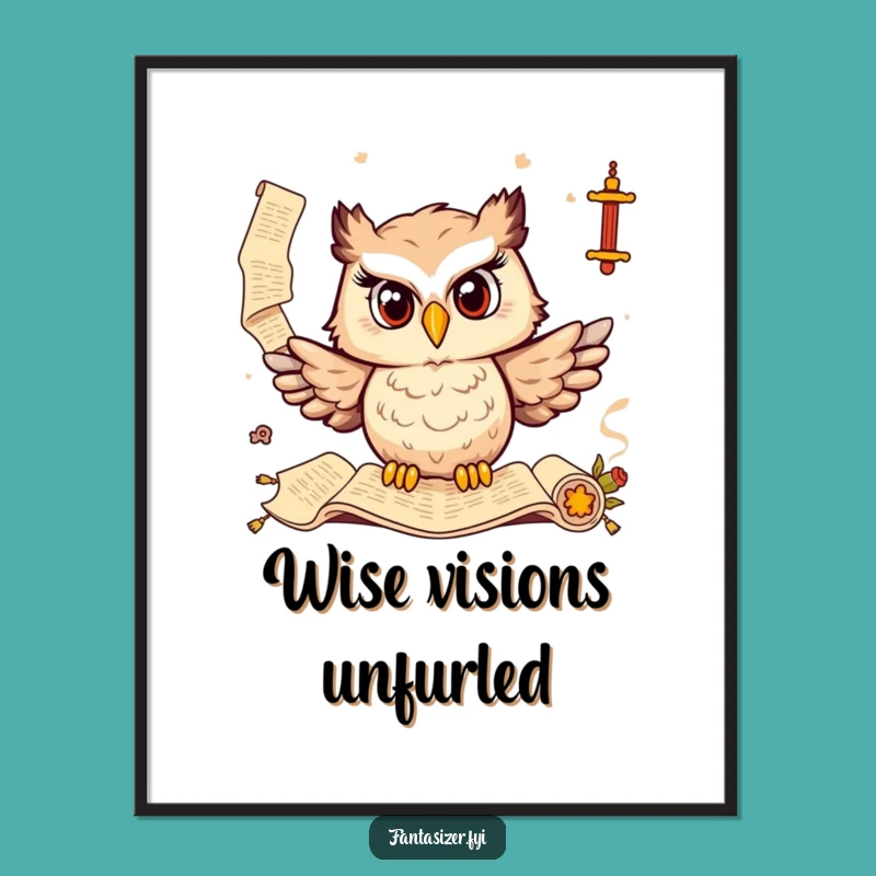 Funny Owl Scholar Digital Art: Wise Ancient Scrolls Download, Instant Humorous Gift