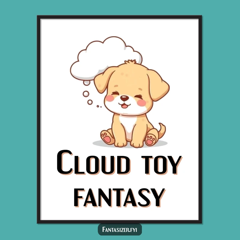 Funny Puppy Cloud Digital Art: Toy Dreams, Printable Wall Decor Gift
