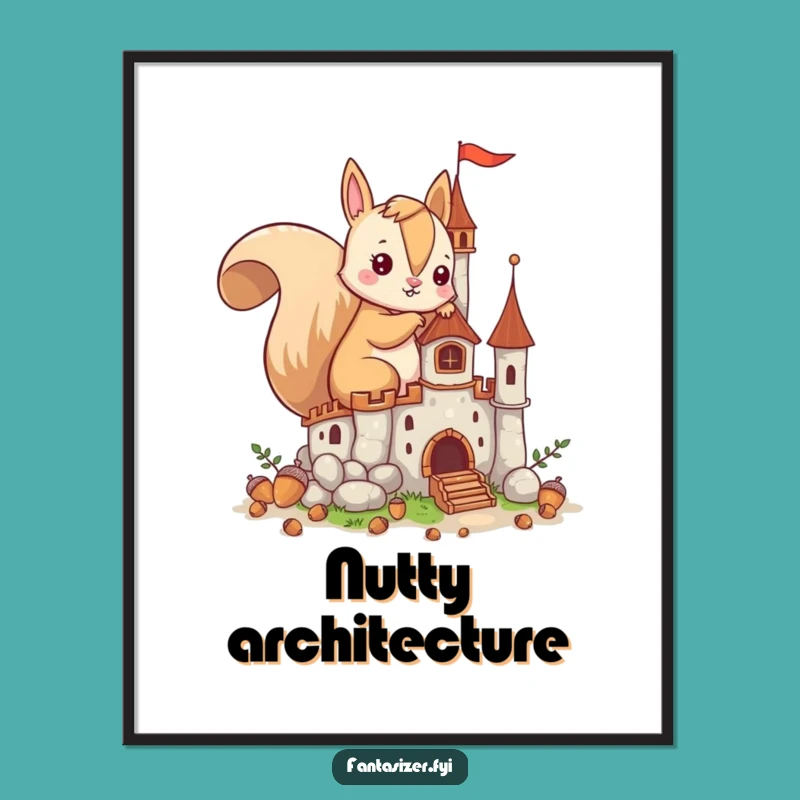 Funny Squirrel Castle Art Print: Imaginative Acorn Gift for Decor