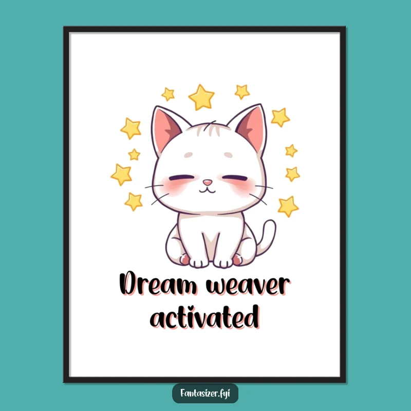 Funny Whimsical Cat Dream Digital Art: Starry Night Vision for Instant Decor Gift