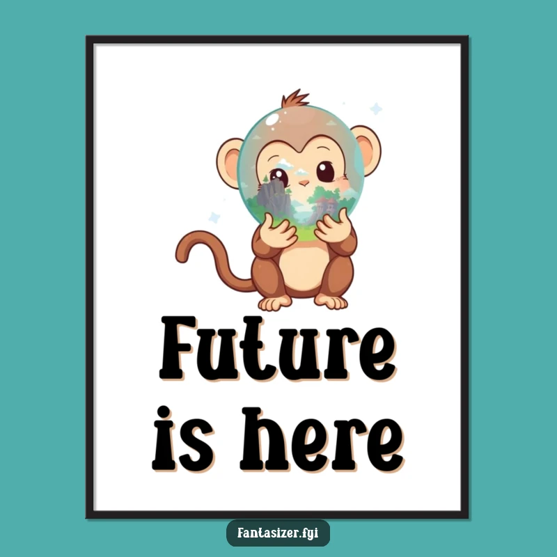 Funny Monkey Crystal Ball Digital Art: Instant Download, Hilarious Mystical Decor Gift