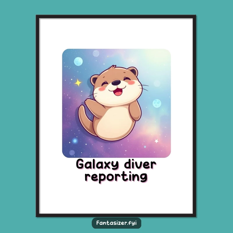 Funny Joyful Otter Galaxy Swimmer Digital Art: Cosmic Scene for Instant Decor Gift
