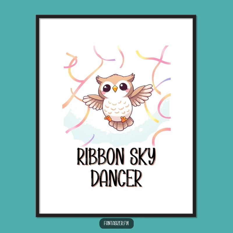 Funny Owl Ribbon Digital Art: Printable Ethereal Beauty and Cheerful Humor for Your Walls