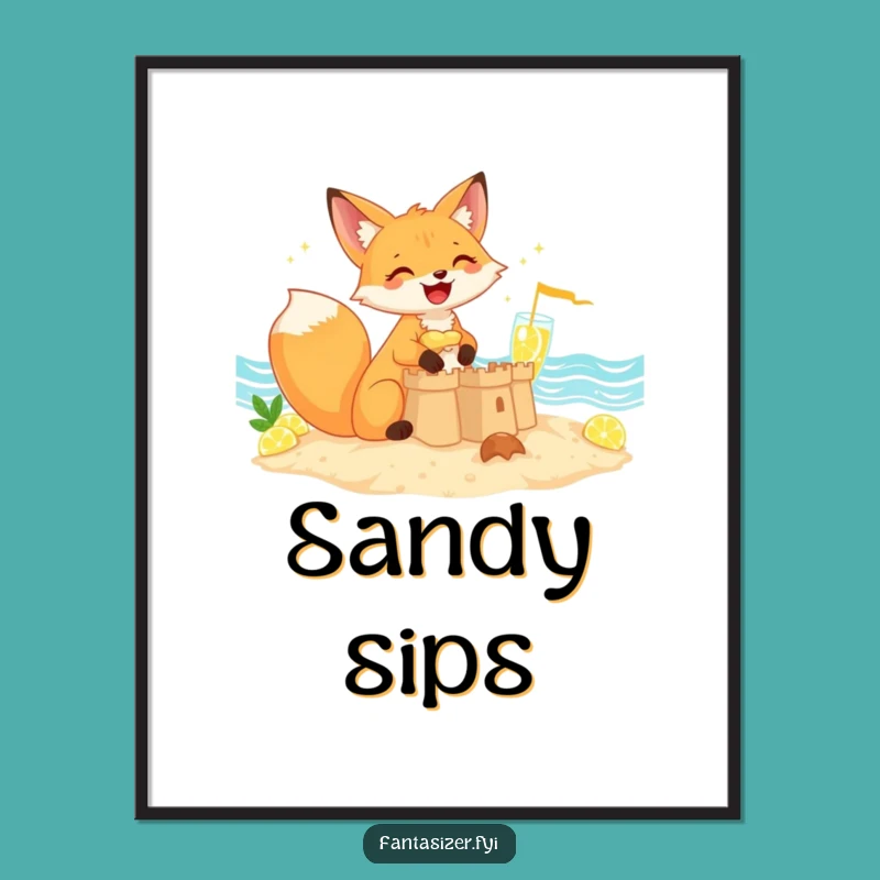 Funny Fox Sandcastle Digital Art: Hilarious Beach Scene Download Gift