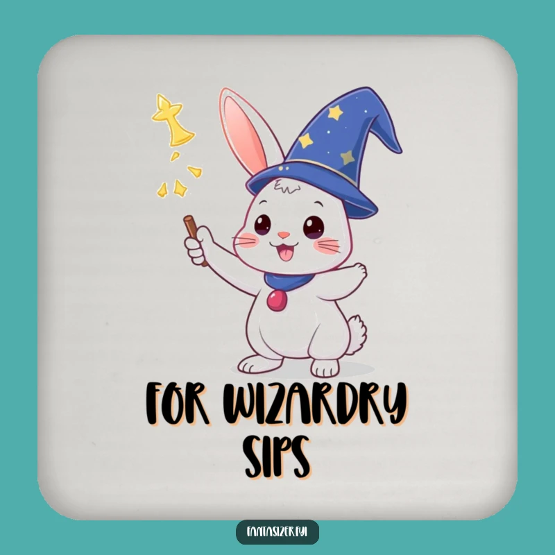 Funny Wizard Rabbit Coaster: Magical Spell Casting Drink Protector Gift