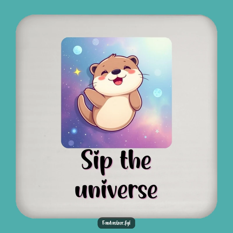 Funny Joyful Otter Galaxy Swimmer Coasters: Protect Tables with Cosmic Art Gift