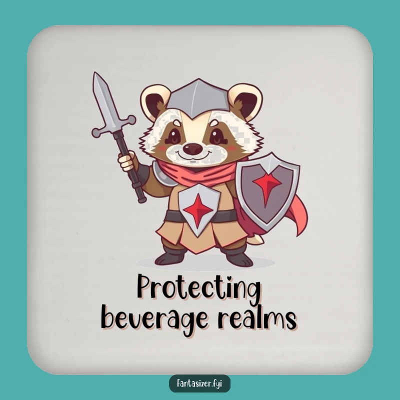 Funny Knight Badger Coaster Set: Warrior Animal Drink Protector, Unique Humorous Gift