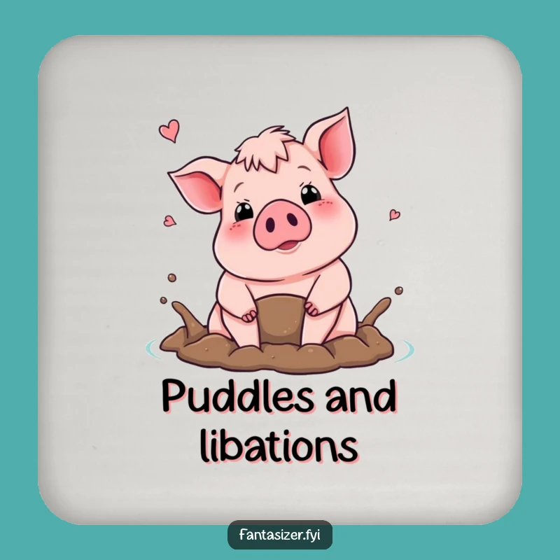 Funny Pig Mud Bath Coaster Set: Happy Swine Drink Protector, Unique Humorous Gift