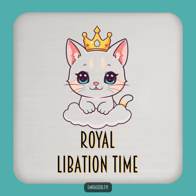 Funny Cat King Coaster: Cloud Kingdom Protection, Royal Feline Decor Gift