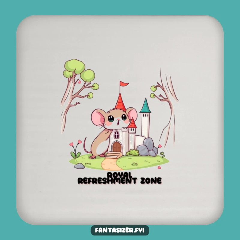 Funny Surprised Mouse Castle Coaster: Tiny Discovery Drink Protector Gift